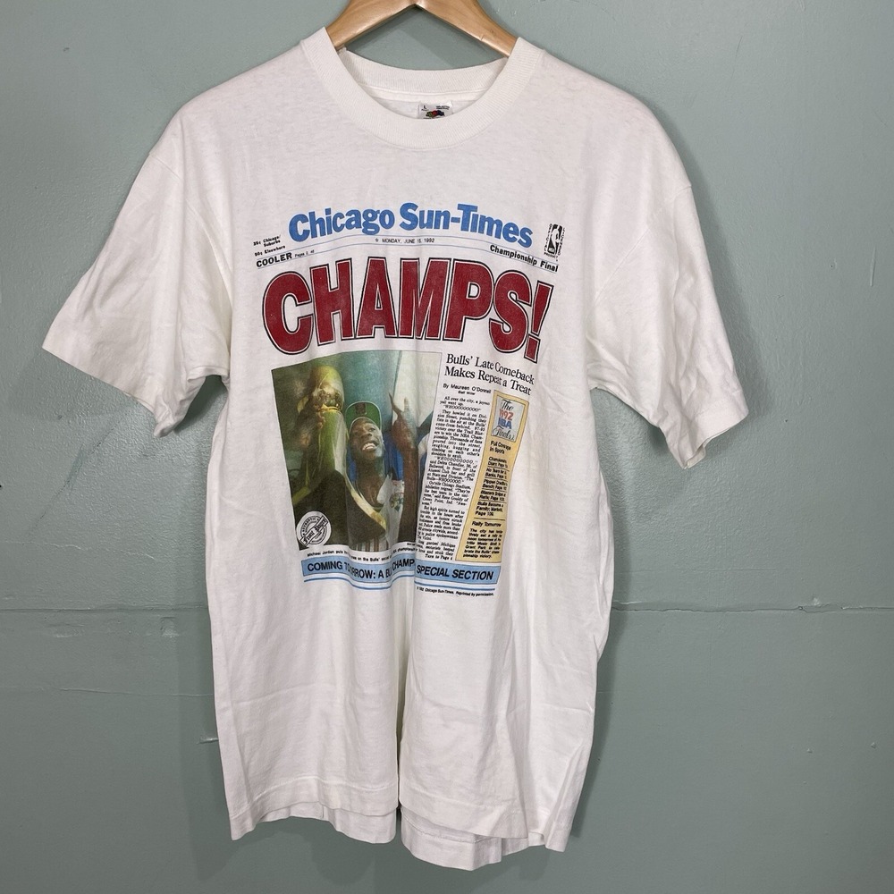 Vintage Michael Jordan 1992 Chicago Sun Times Championship T Shirt Size Large